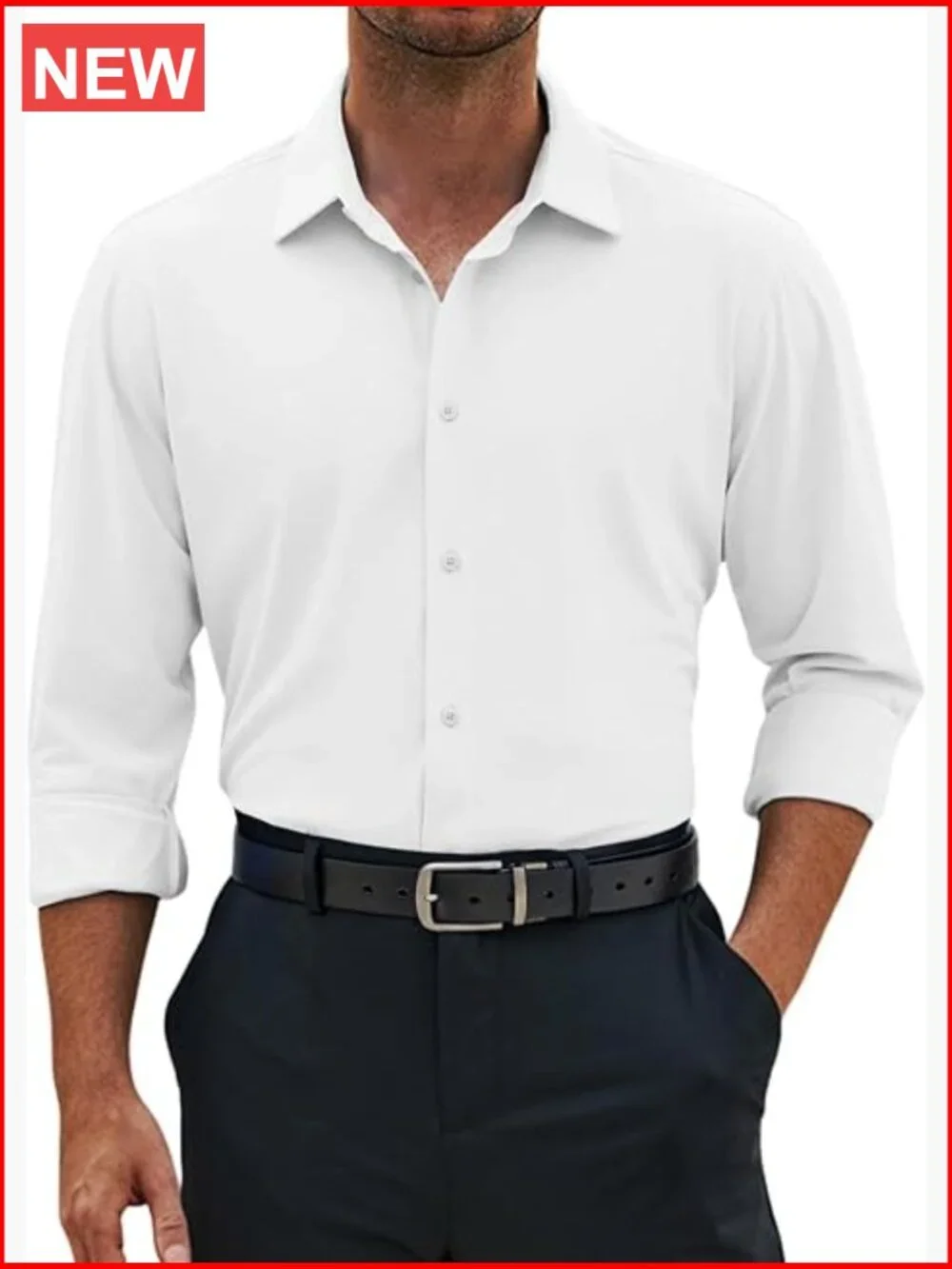 Men's Cotton Blend Button Down Dress Shirt Wrinkle Free Regular Fit Long Sleeve - Picture 1 of 7